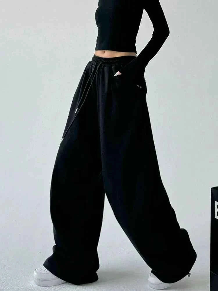 Women Retro Vintage High Waist Wide Leg Sweatpants