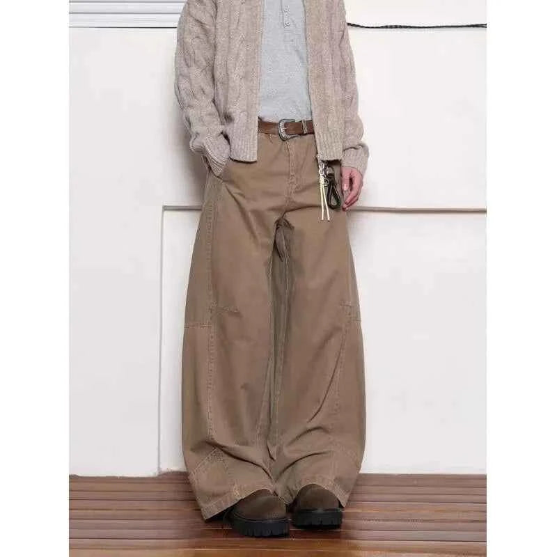 Spliced Scimitar Cotton Casual Wide Leg Pants