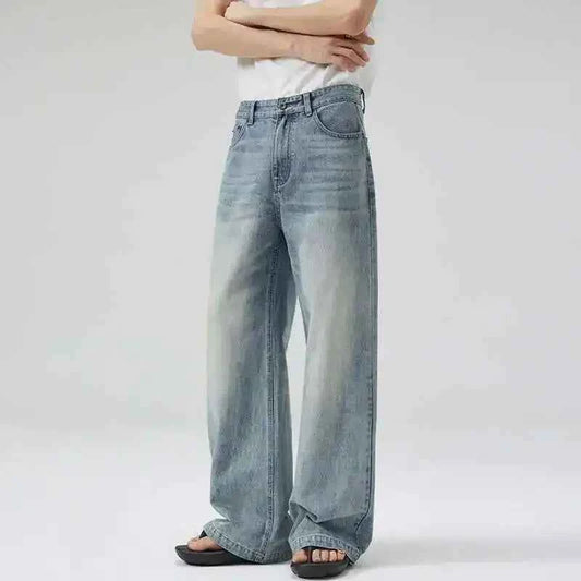 Vintage Durable Blue White Gradient Colorblock Jeans