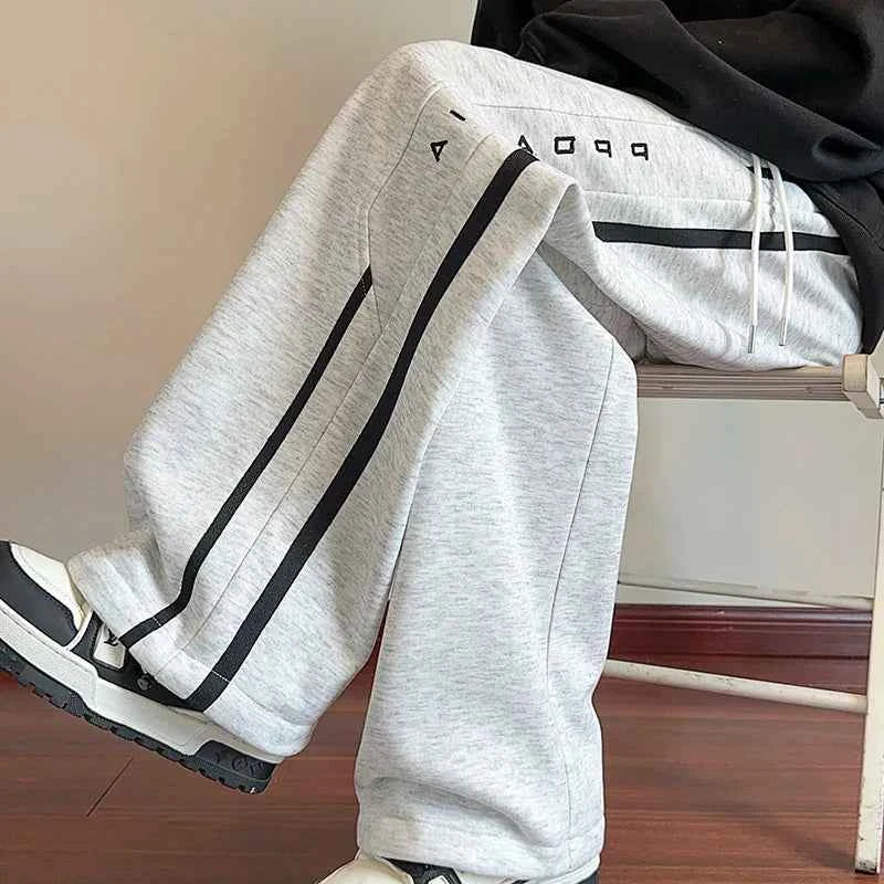 Japanese Style Spliced Striped Wide Leg Sweatpants
