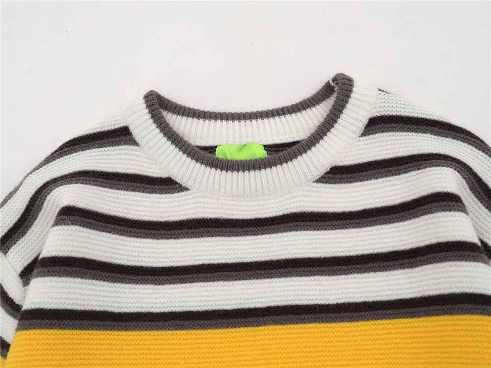Versatile Colorful Striped Hip Hop Knit Casual Sweater