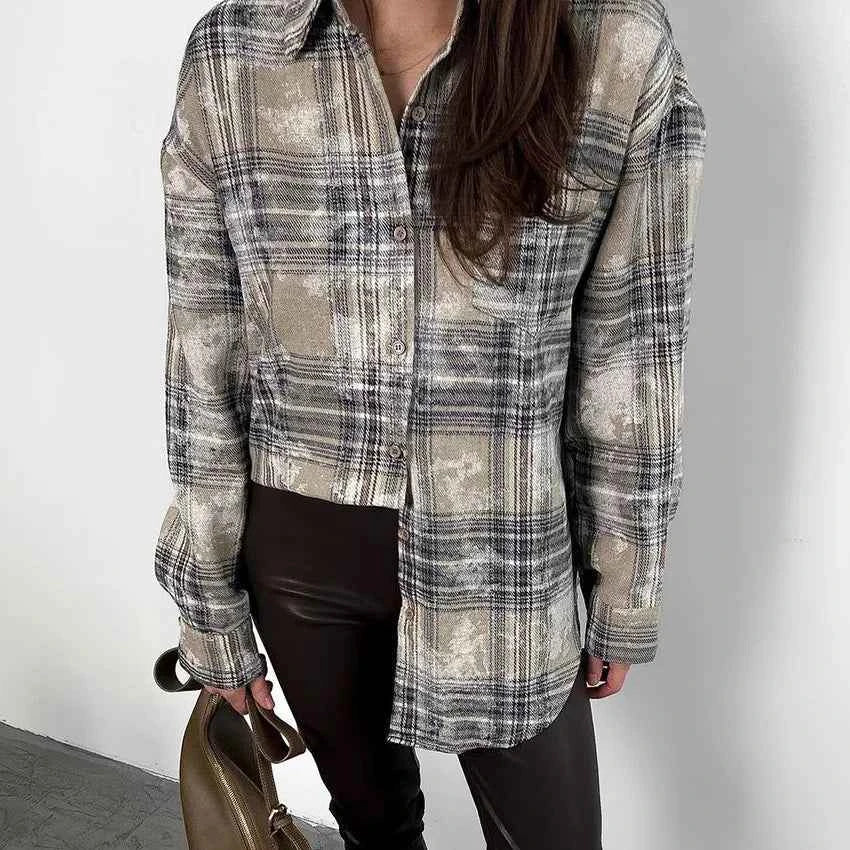 Fashionable Plaid Long Sleeve Casual Blouse Shirt