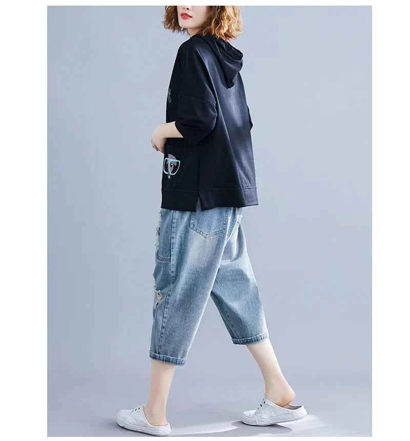 Women Cute Letter Print Casual Hoodied Sweatshirt