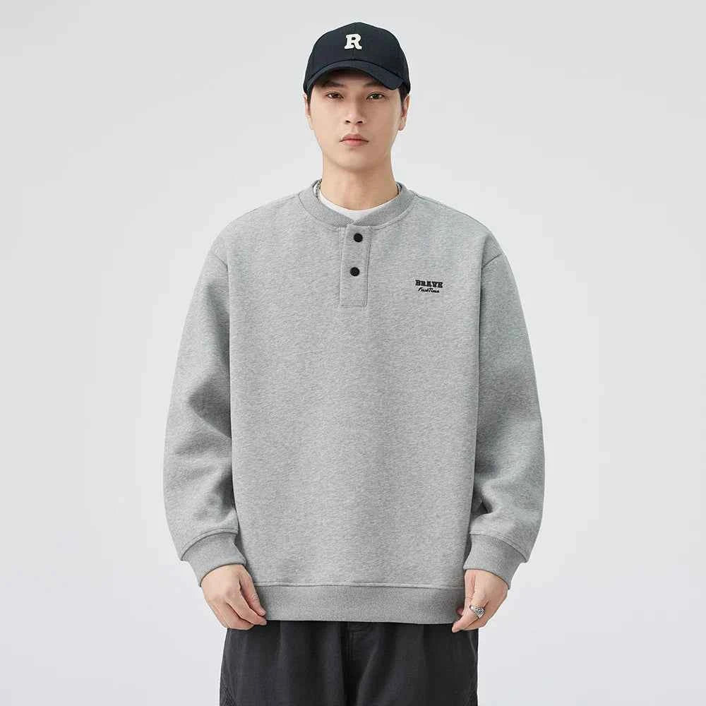 Soft Comfortable Casual Henley Neck Sweatshirt