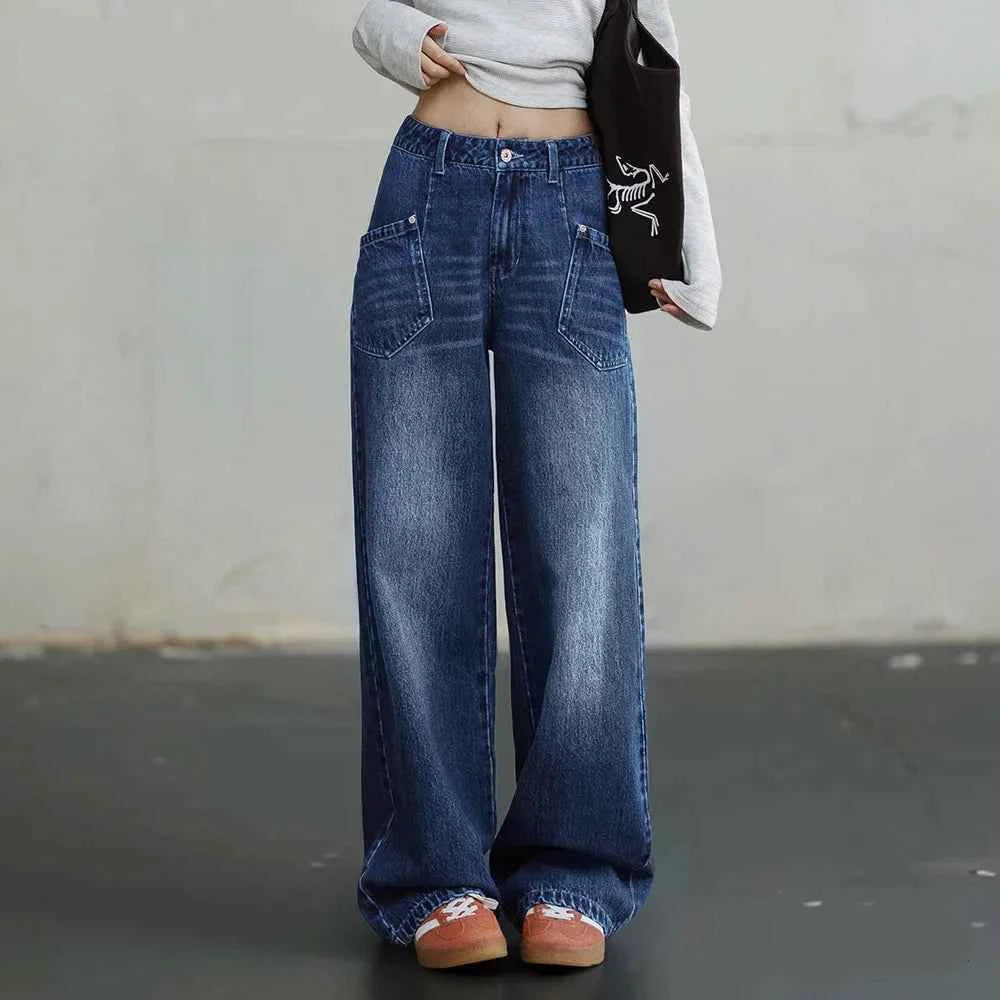 Mid Waist Multipocket Wide Leg Jeans