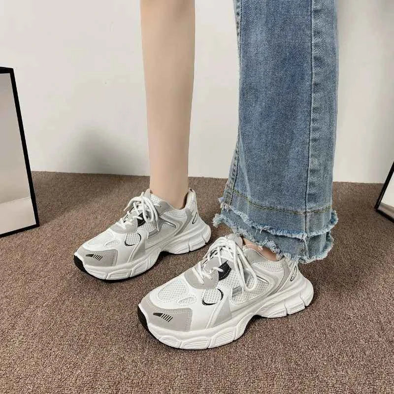 Breathable Chunky White Platform Sneaker