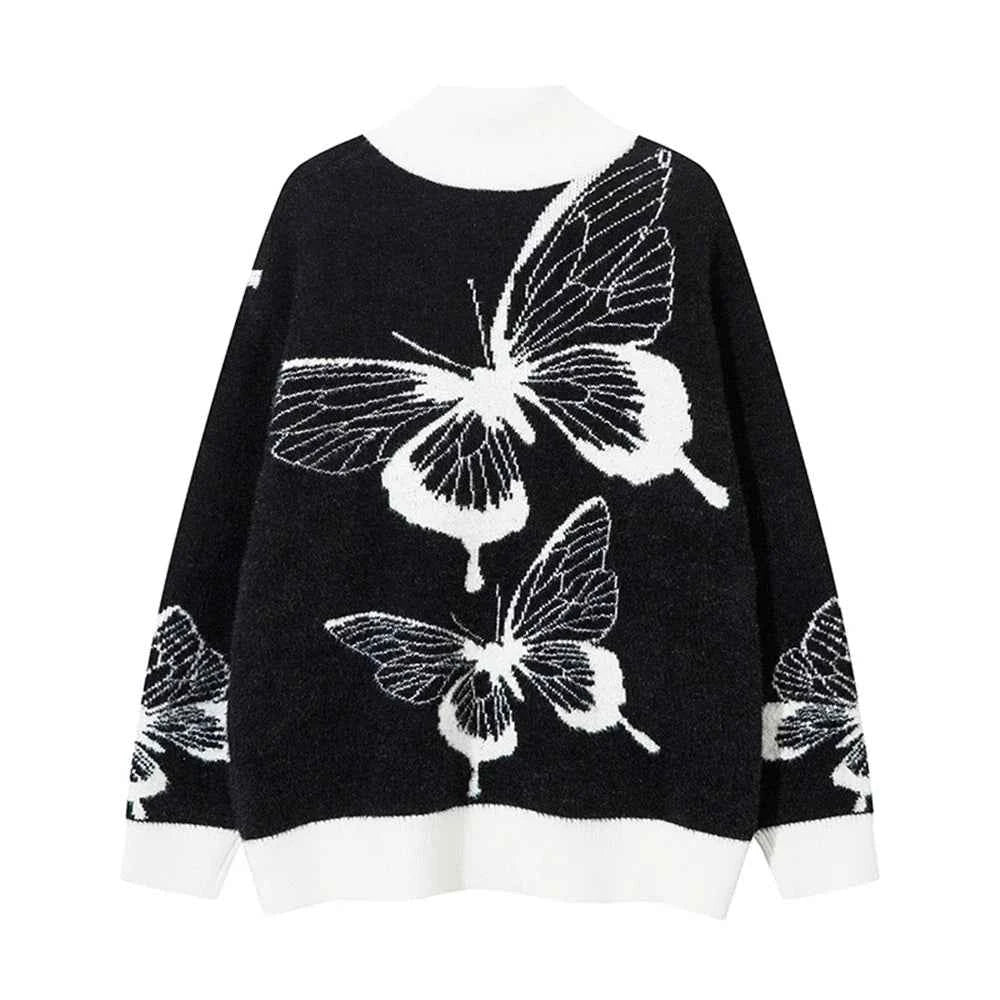 Plush Butterfly Graphic Cool Knitwear Cardigan