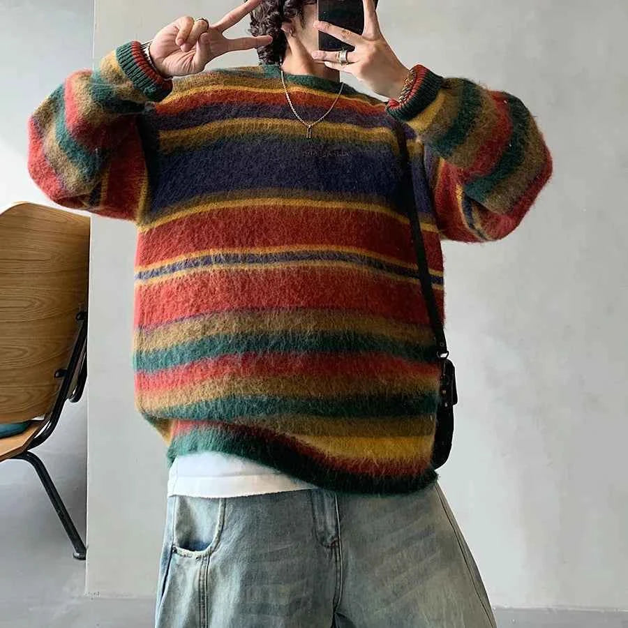 Korean Style Striped Hip Hop Knit Sweater
