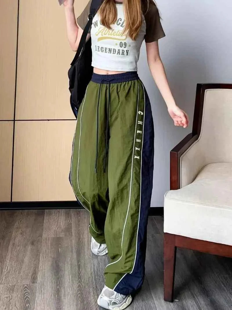 Streetwear Cozy Patchwork Striped Wide Leg Sweatpants