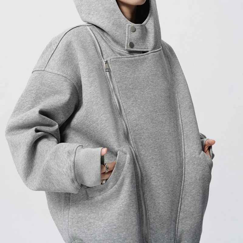 Irregular Design Double Zipper Hooded Sweatshirt