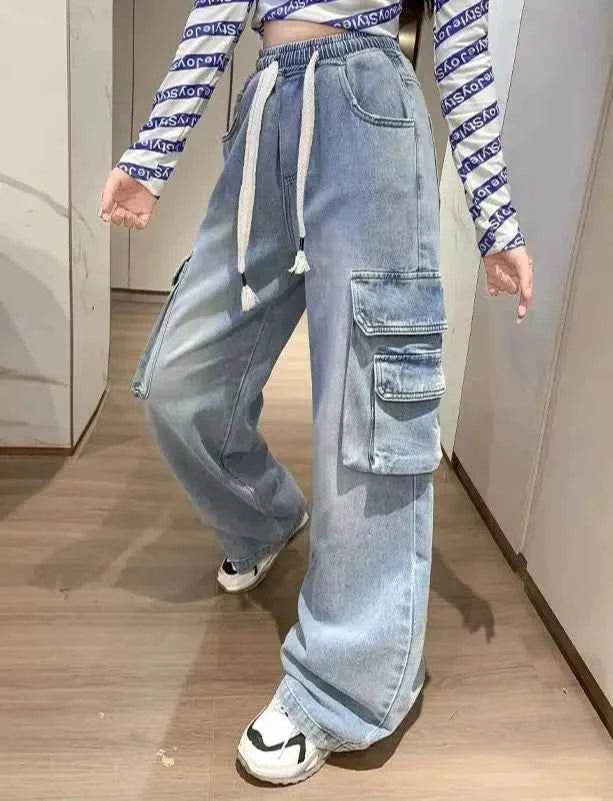 Utility Vibe High Waist Wide Leg Denim Cargo Jeans