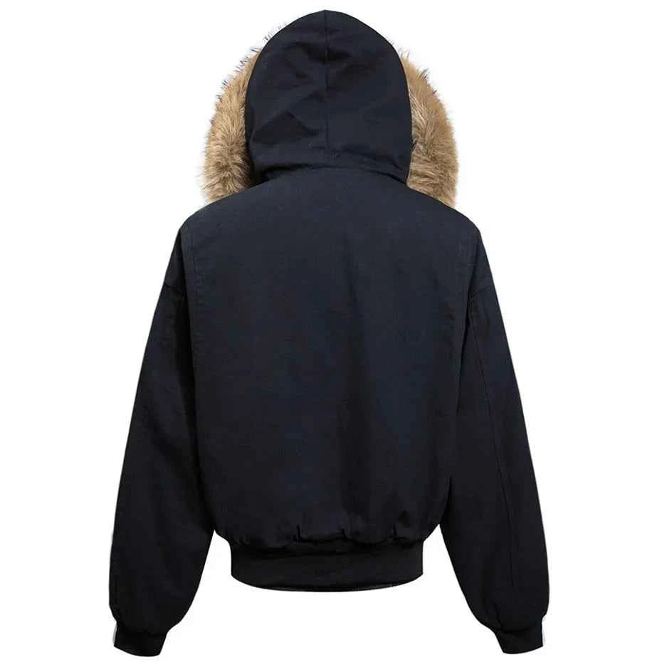 Plush Fleece Fur Collar Parkas Windbreaker Jacket