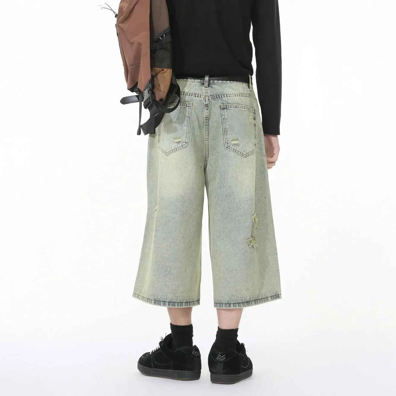 Colorful Gradient Distressed Wide Leg Jorts
