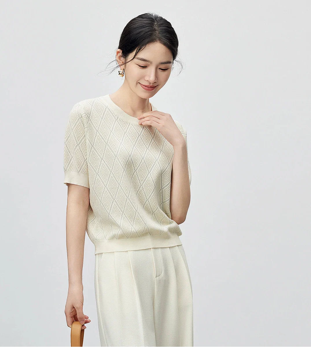Soft Knit Argyle Round Neck T-shirt - Luxuryurbanwear