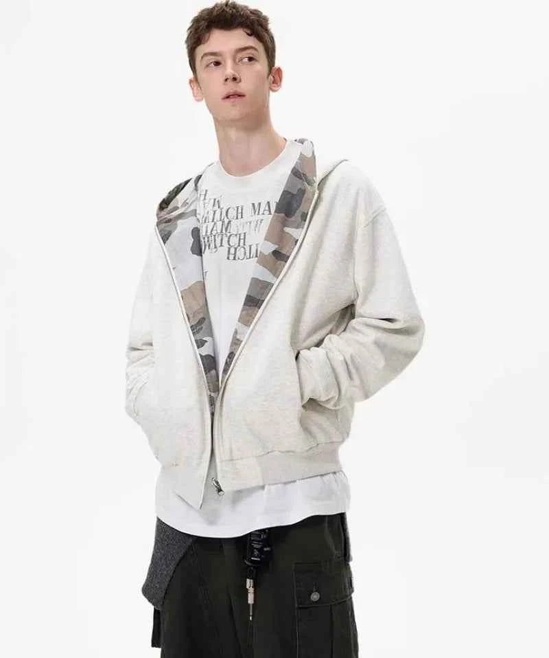 Double Sided Camouflage Zipper Hooded Sweatshirt