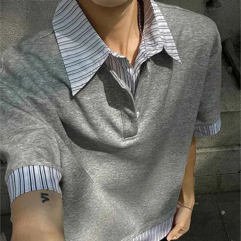 Men's Streetwear Slim Fit Striped Polo T-Shirt