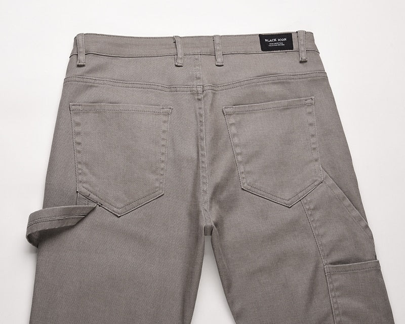 Solid Color Multi Pockets Denim Pants