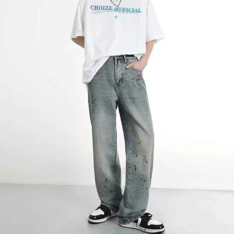 Streetwear Vintage Graffiti Embroidered Denim Jeans