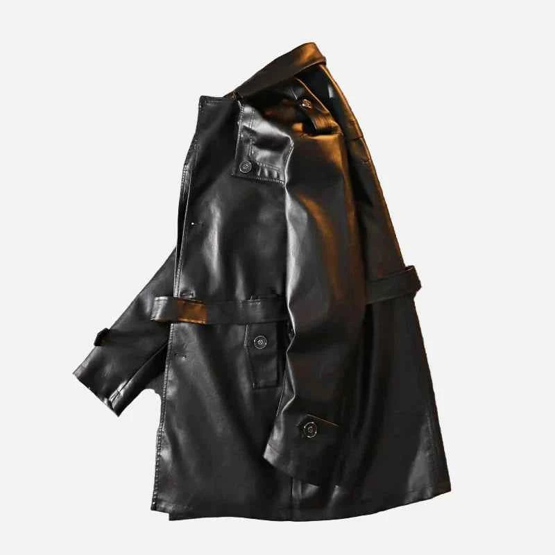 Flattering Hip Hop PU Leather Long Coat