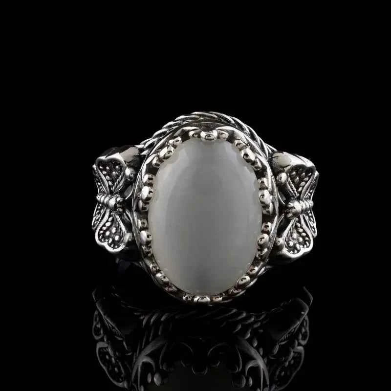 Men Butterfly White Stone Ring