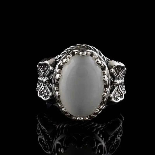Men Butterfly White Stone Ring