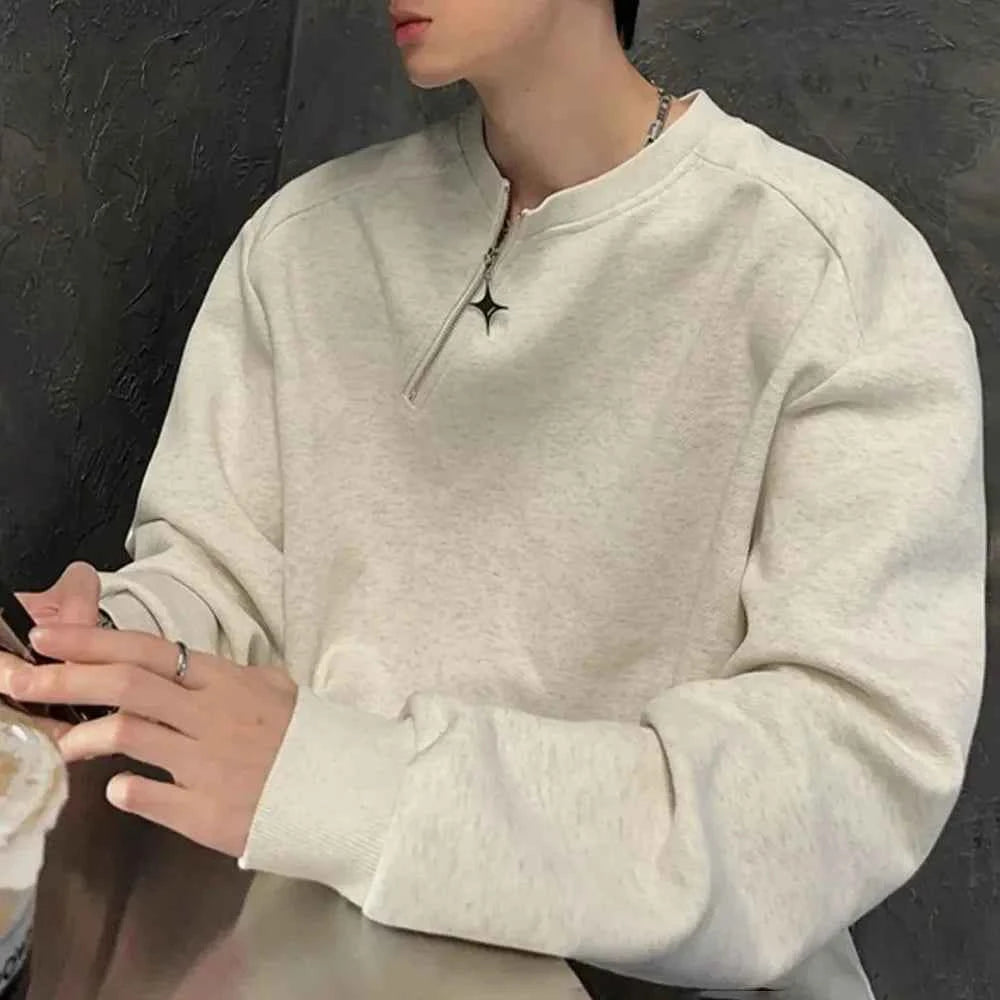 Retro Metal Half Zipper Splicing Sweatshirt