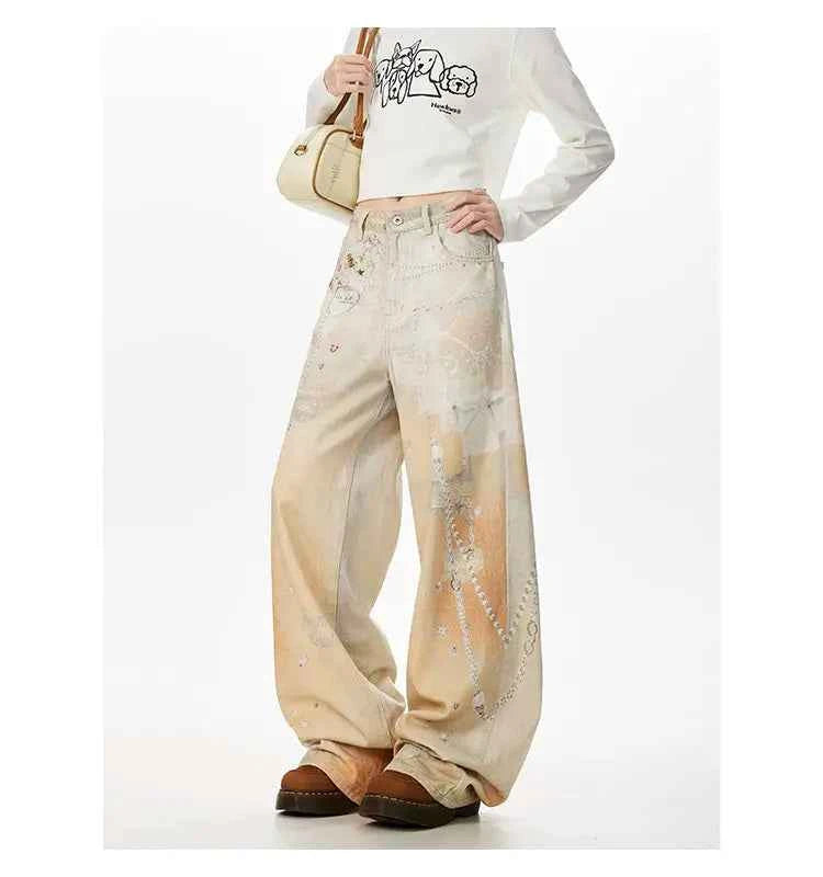 Utility Vibe 3D Printed Straight Wide Jeans