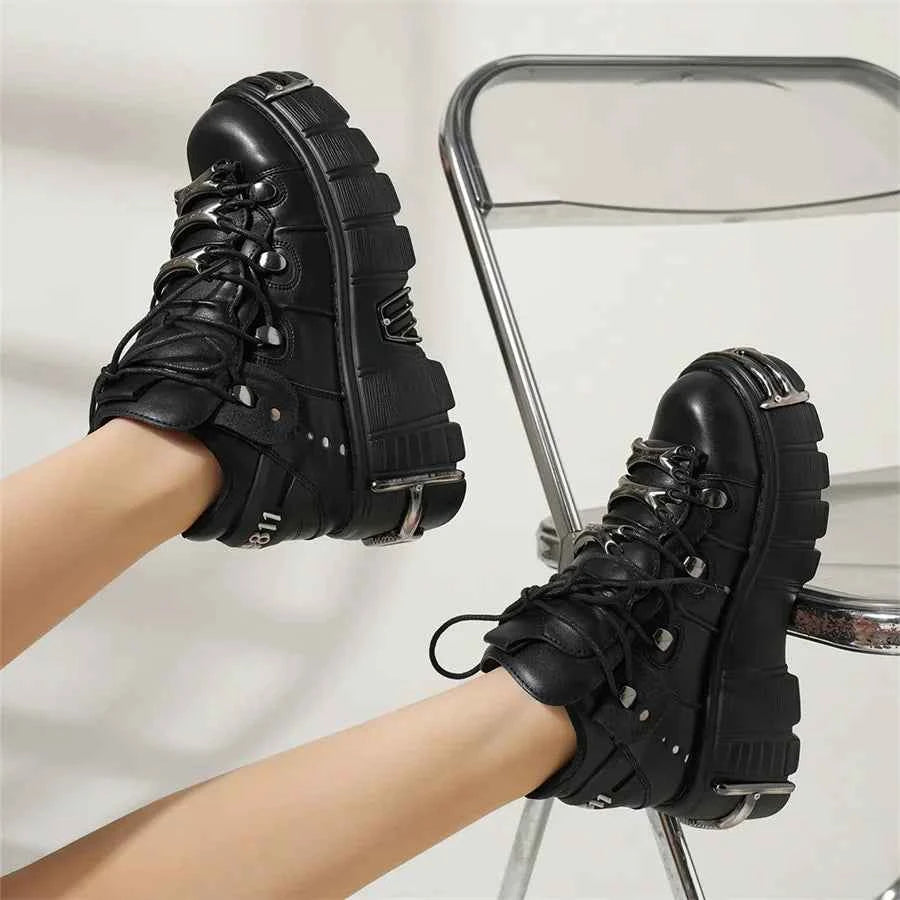 Gothic Retro Lace-Up Ankle Platform Shoes