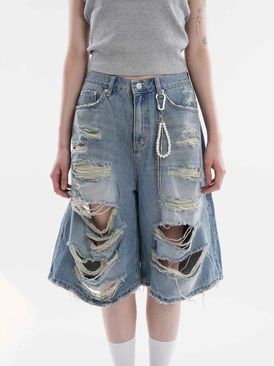 Plush Stylish Ripped Holes Denim Jorts