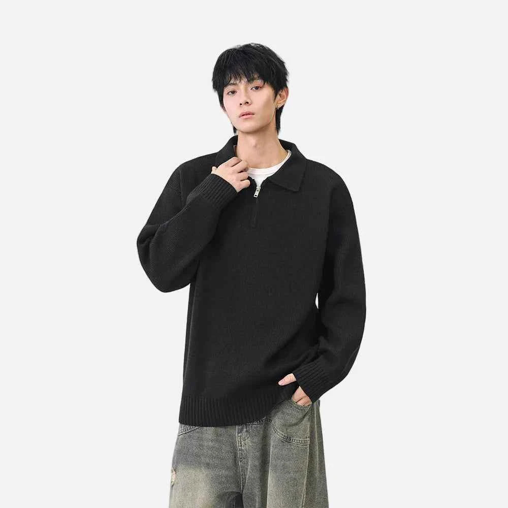 Comfortable Ribbed Knit Half Zipper Sweater