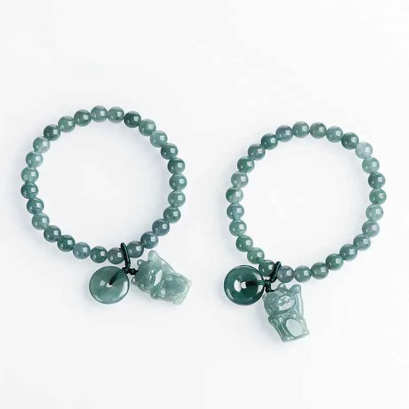 Talisman Blue Jadeite Fortune Cat Bracelet