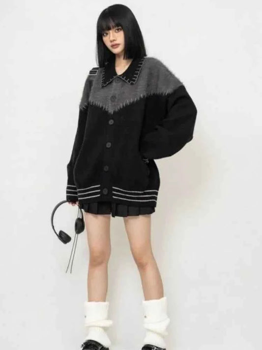 Vintage Contrast Color Patchwork Cardigan