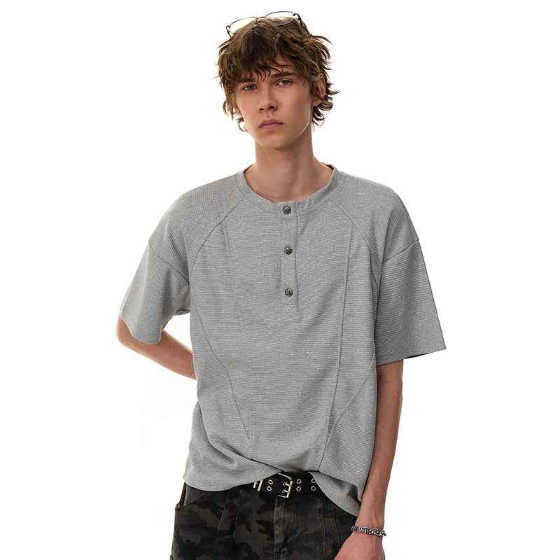 Stylish Solid Color Short Sleeve Button T-Shirt