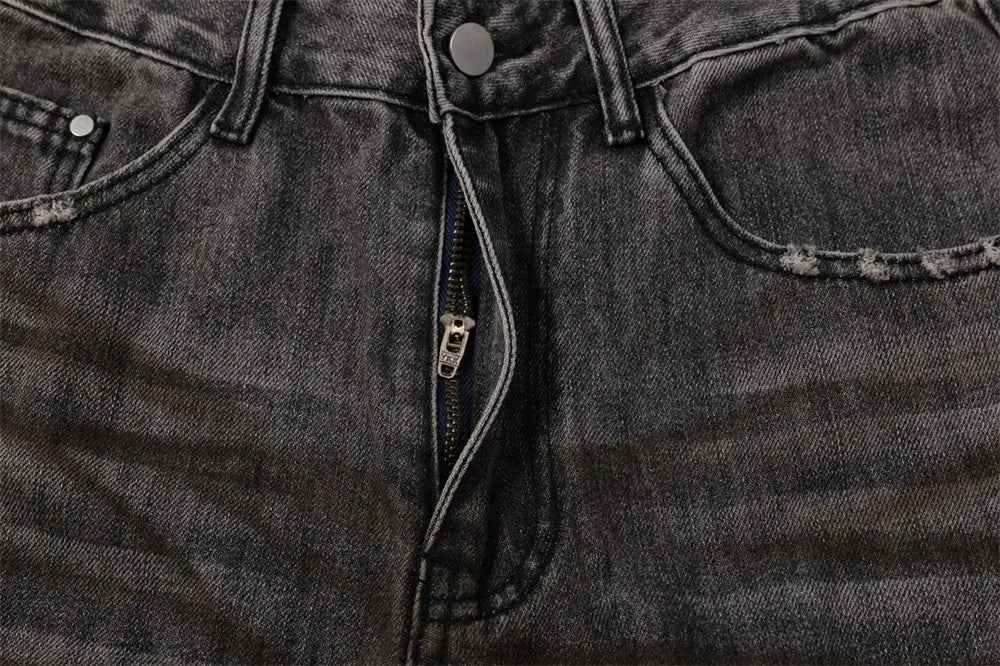 Men Scratch Distressed Ripped Straight Leg Jeans