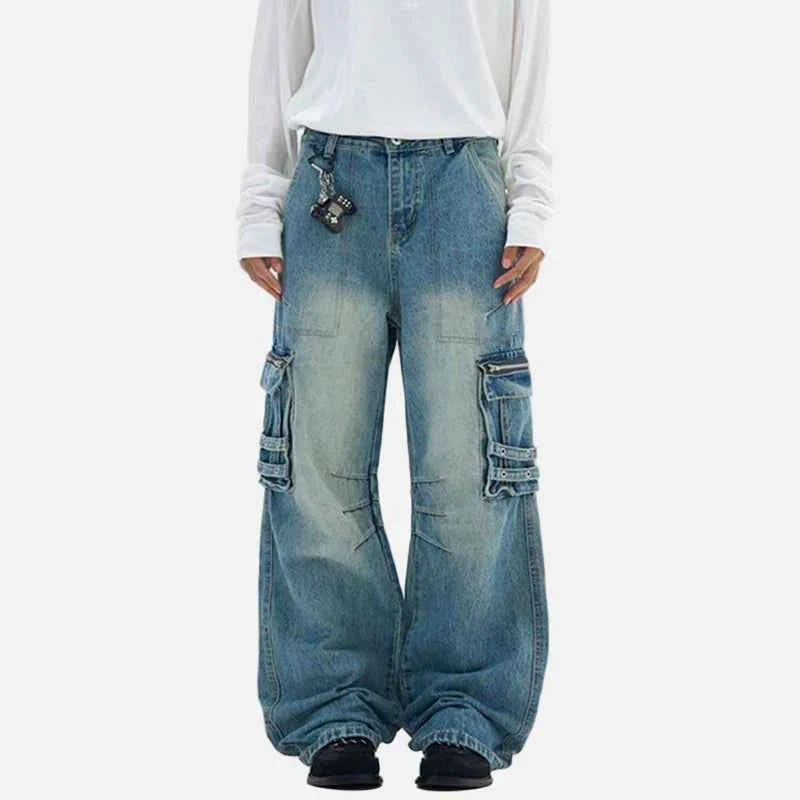 Functional Multi-Pocket Straight Leg Denim Jeans