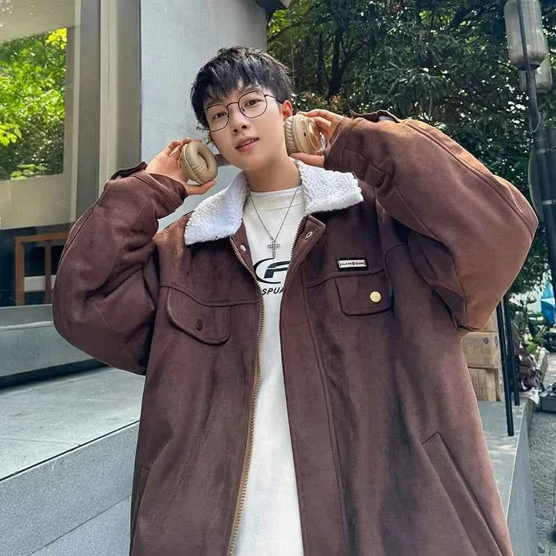 Korean Velvet Fur Collar Padded Parka Jacket