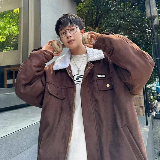 Korean Velvet Fur Collar Padded Parka Jacket