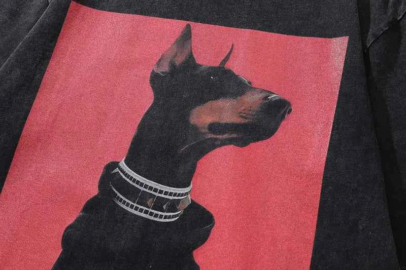 Oversized Doberman Washed Graphic Print T-Shirt