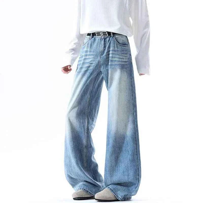 High-Quality Gradient Washed Straight Tube Jeans