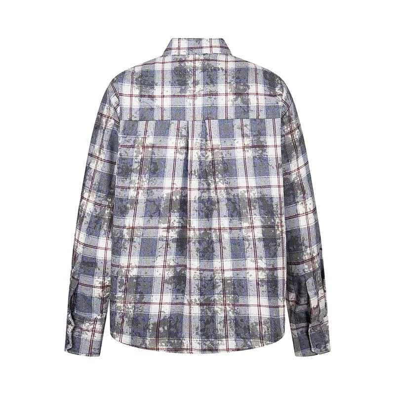 Y2K Retro Vintage Tie-Dyed Plaid Long-Sleeve Shirt