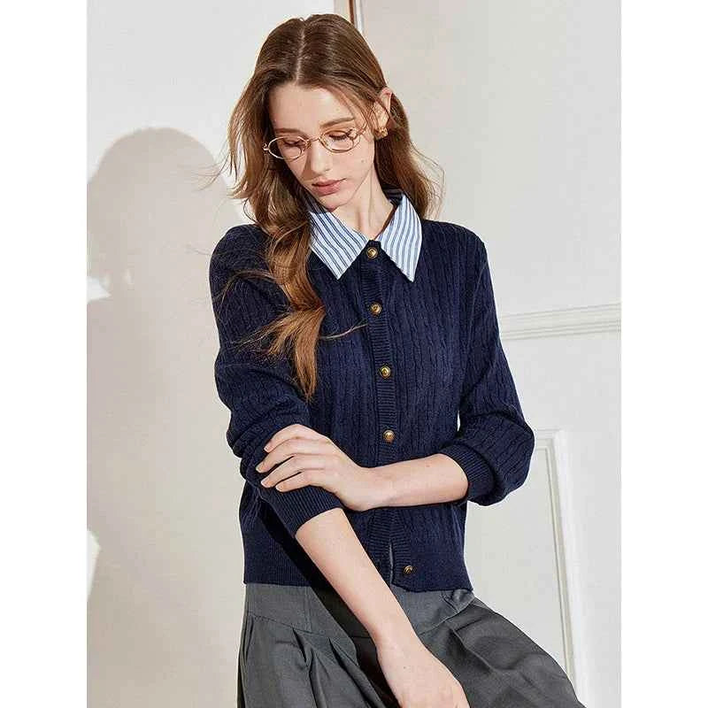 Navy Blue Knitted Button Cardigan