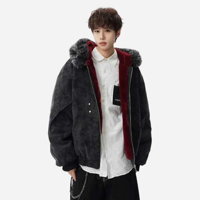 Stylish Warm Fleece Lined Hooded Fur Jacket