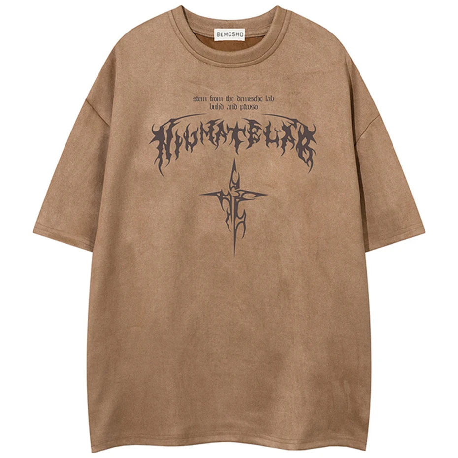 Streetwear Oversized Suede T-Shirt