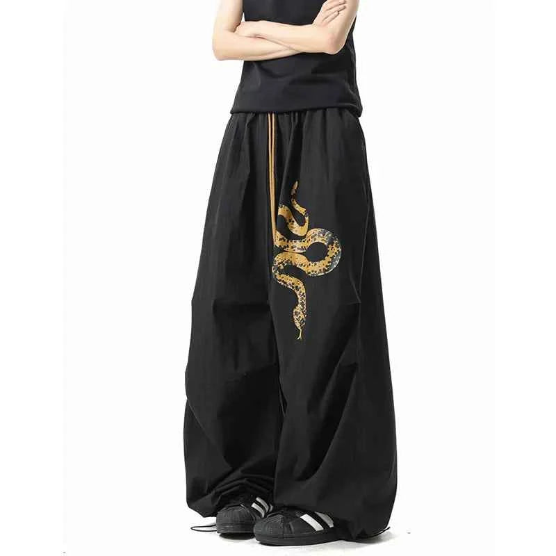 Y2K Vintage Gold Snake Black Loose Sweatpants