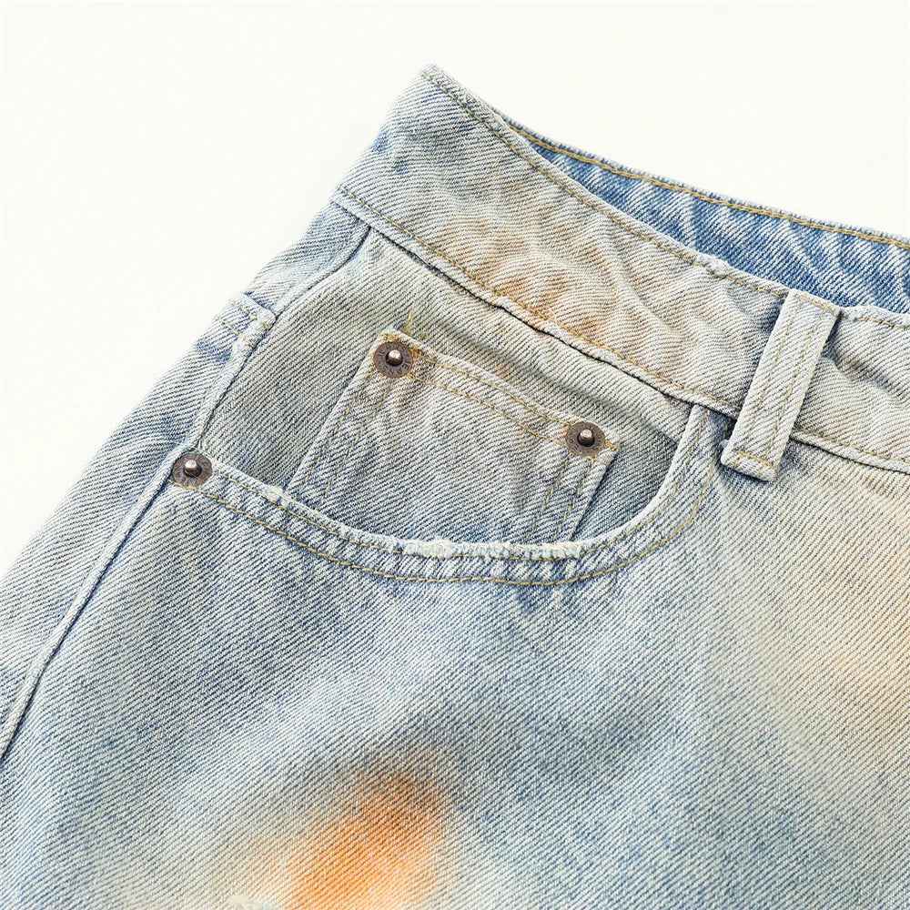 Streetwear Flattering Distressed Tie-Dye Denim Short