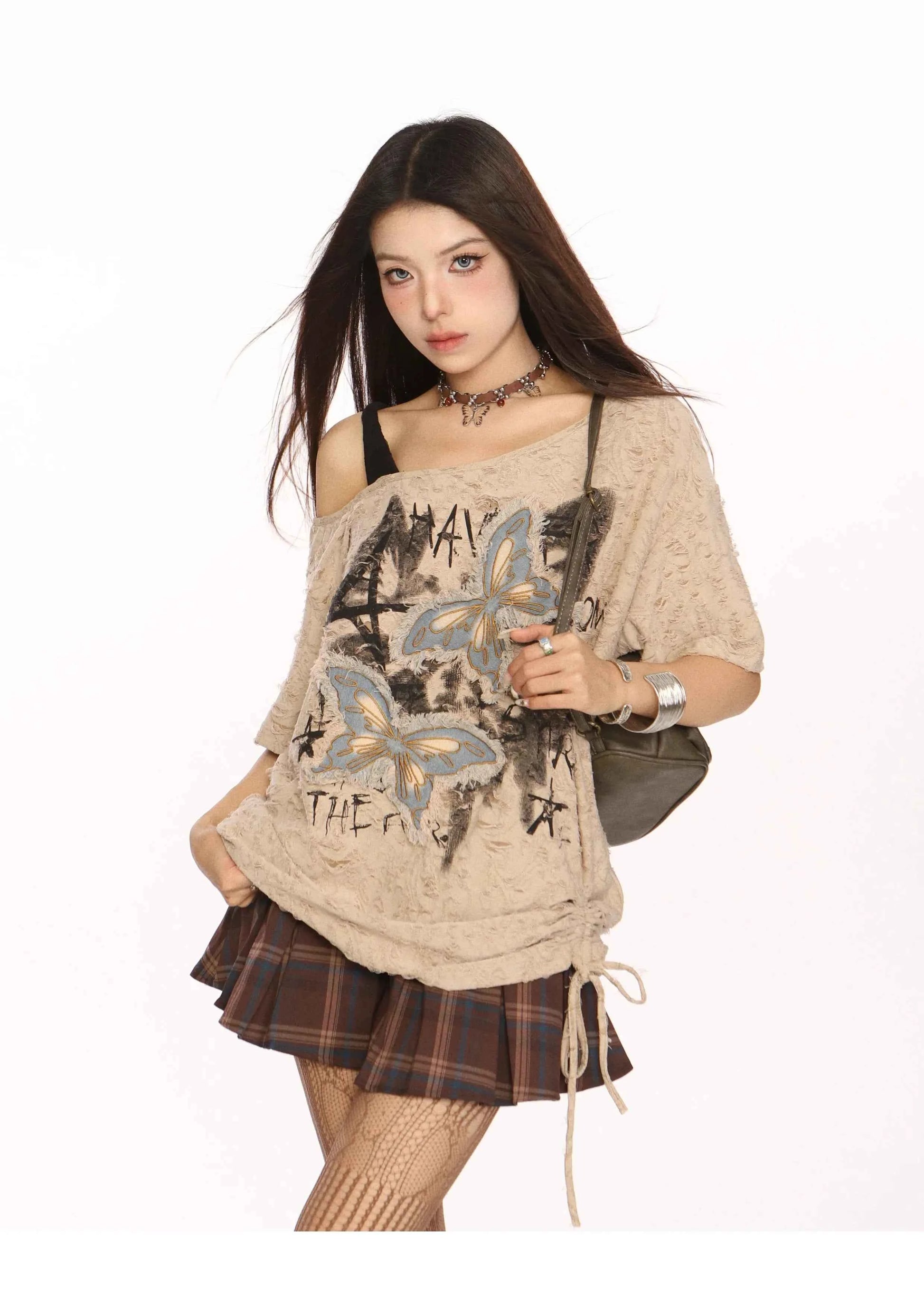 Butterfly Print Oversized Short Sleeve T-Shirt