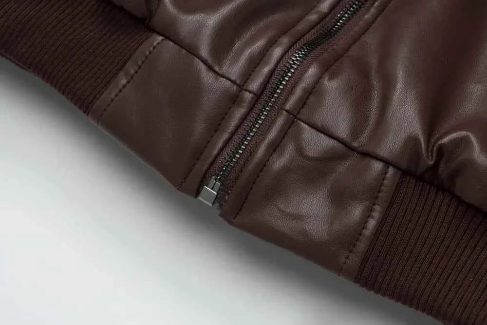 Retro Rivets Embroidery PU Leather Hooded Jacket