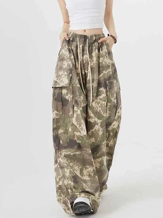 Women Vintage High Waist Camouflage Cargo Pants