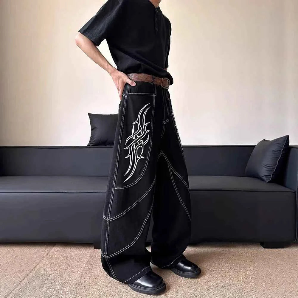 Vintage American Style Graphic Wide Leg Jeans