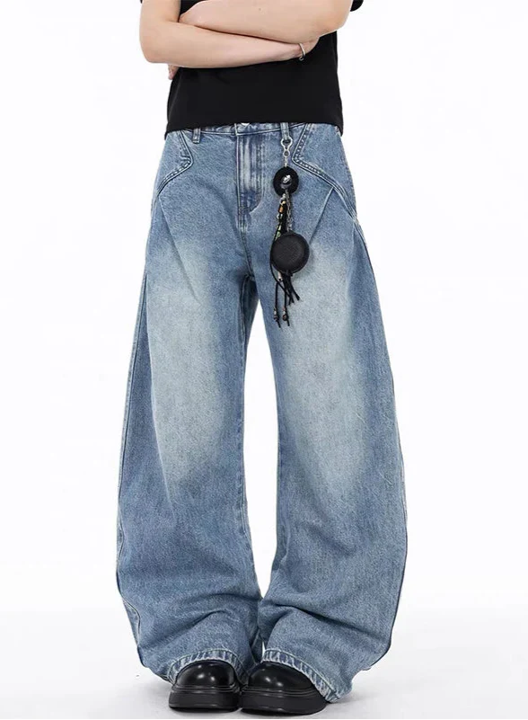 Flattering High Waist Baggy Denim Straight Leg Jeans - Luxuryurbanwear